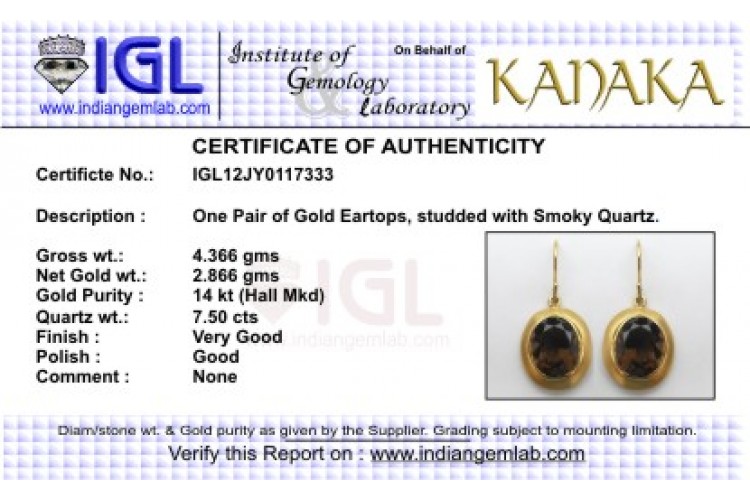 Gold Earring with Smokey Quartz